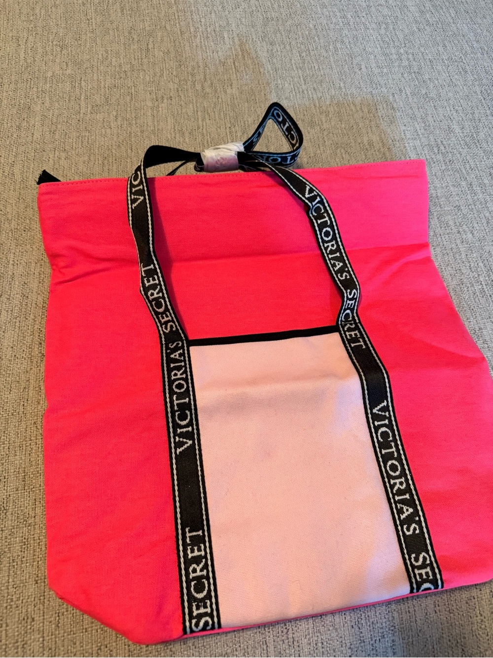 Victoria's Secret Hot Pink and Light Pink Canvas Tote cooler with Branded Straps